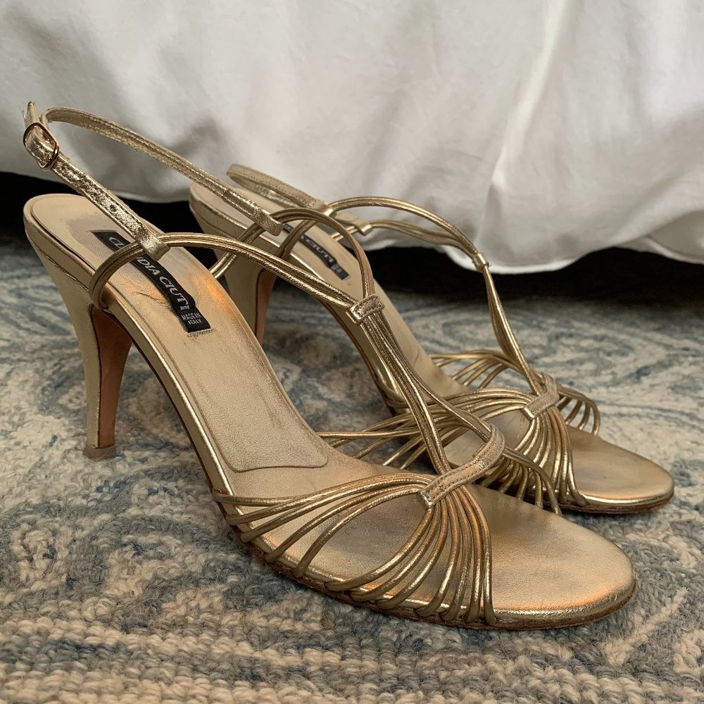 Claudia Ciuti Strappy Metallic Gold Heel